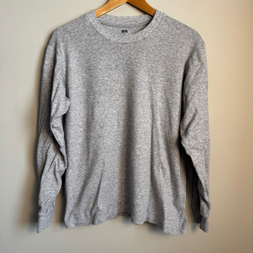 Uniqlo Mens Grey Long Sleeve Crew Neck T-Shirt Size M Cotton Basic Casual